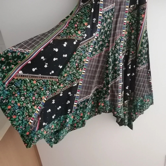 Vintage Union Made USA '70s Plaid and Floral Patchwork Midi Dress Cottage Small - Picture 8 of 17